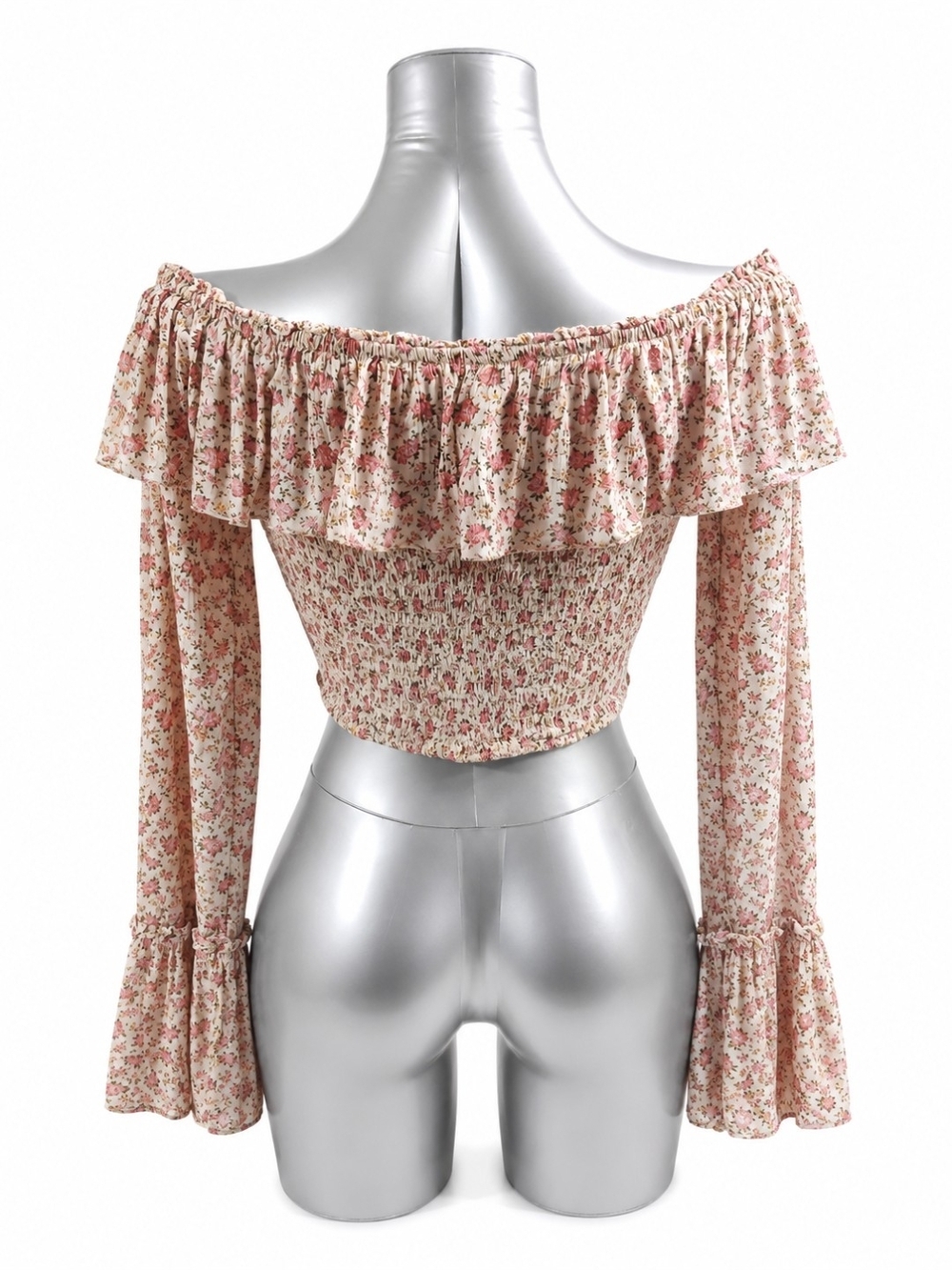 Urban Outfitters Kimchi Blue Floral Off Shoulder Smocked Crop Top Large - Picture 6 of 7